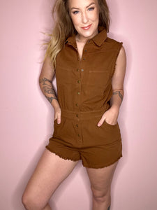 Toffee Button Up Washed Romper