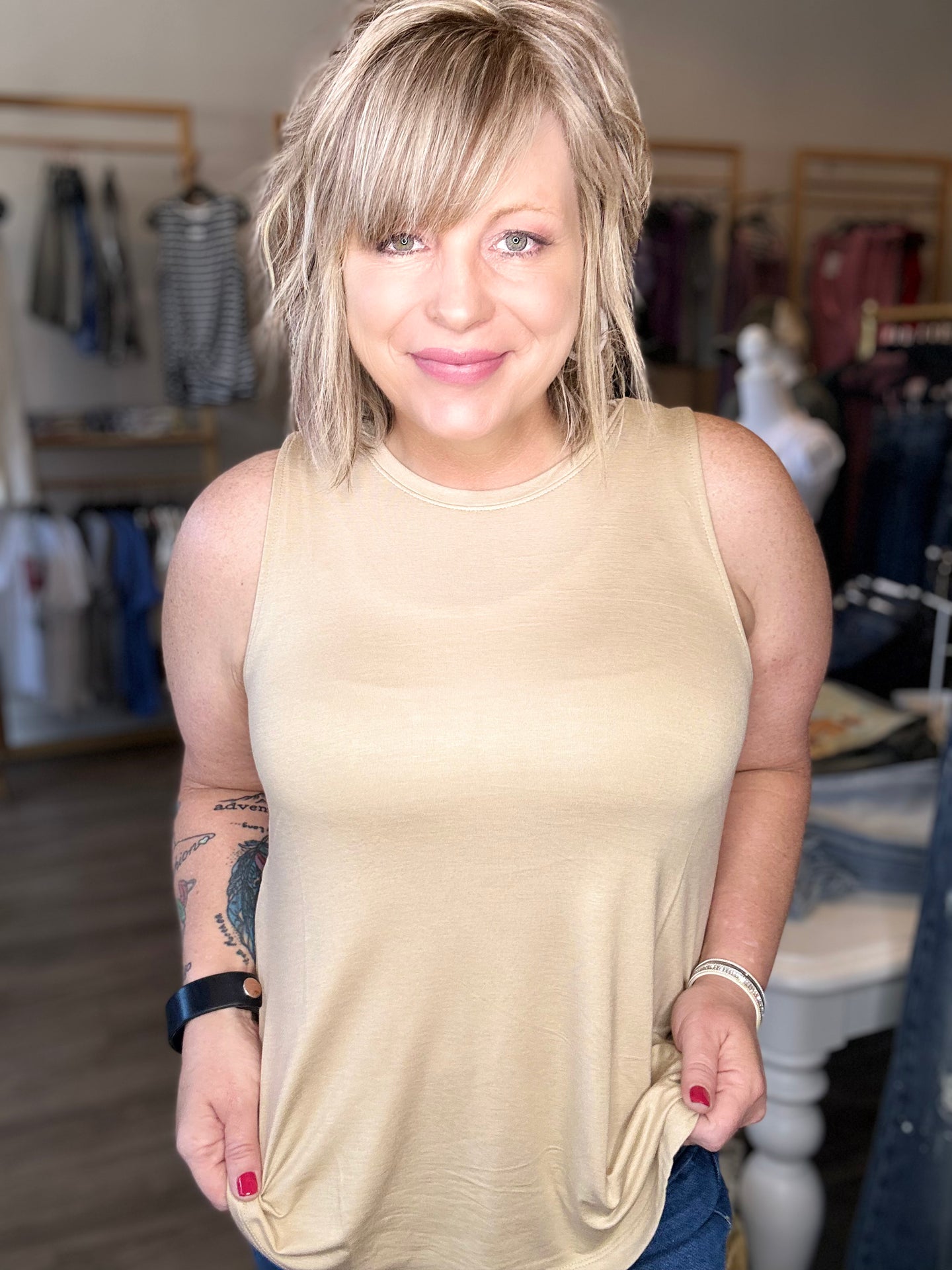 Tan Crew Neck Tank
