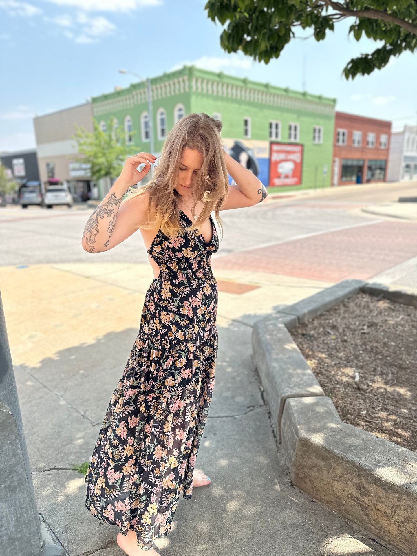 Black Floral Halter Maxi Dress
