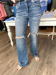 Risen High Rise Splashed Wide Leg Jeans