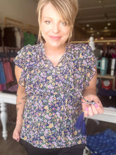 Load image into Gallery viewer, Navy Floral Chiffon Blouse