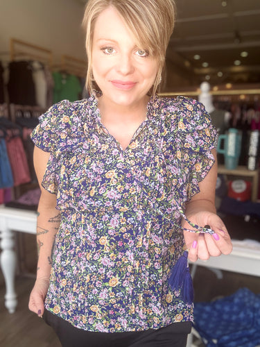 Navy Floral Chiffon Blouse