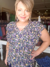 Load image into Gallery viewer, Navy Floral Chiffon Blouse