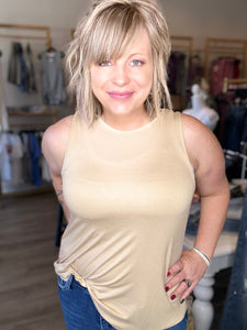 Tan Crew Neck Tank