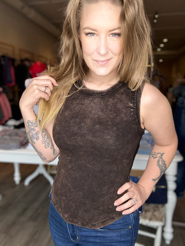 Ash Black Ribbed Tank Top