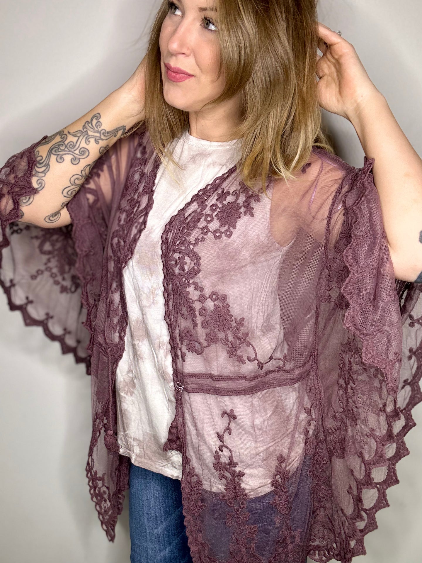 Mauve Boho Lace Kimono