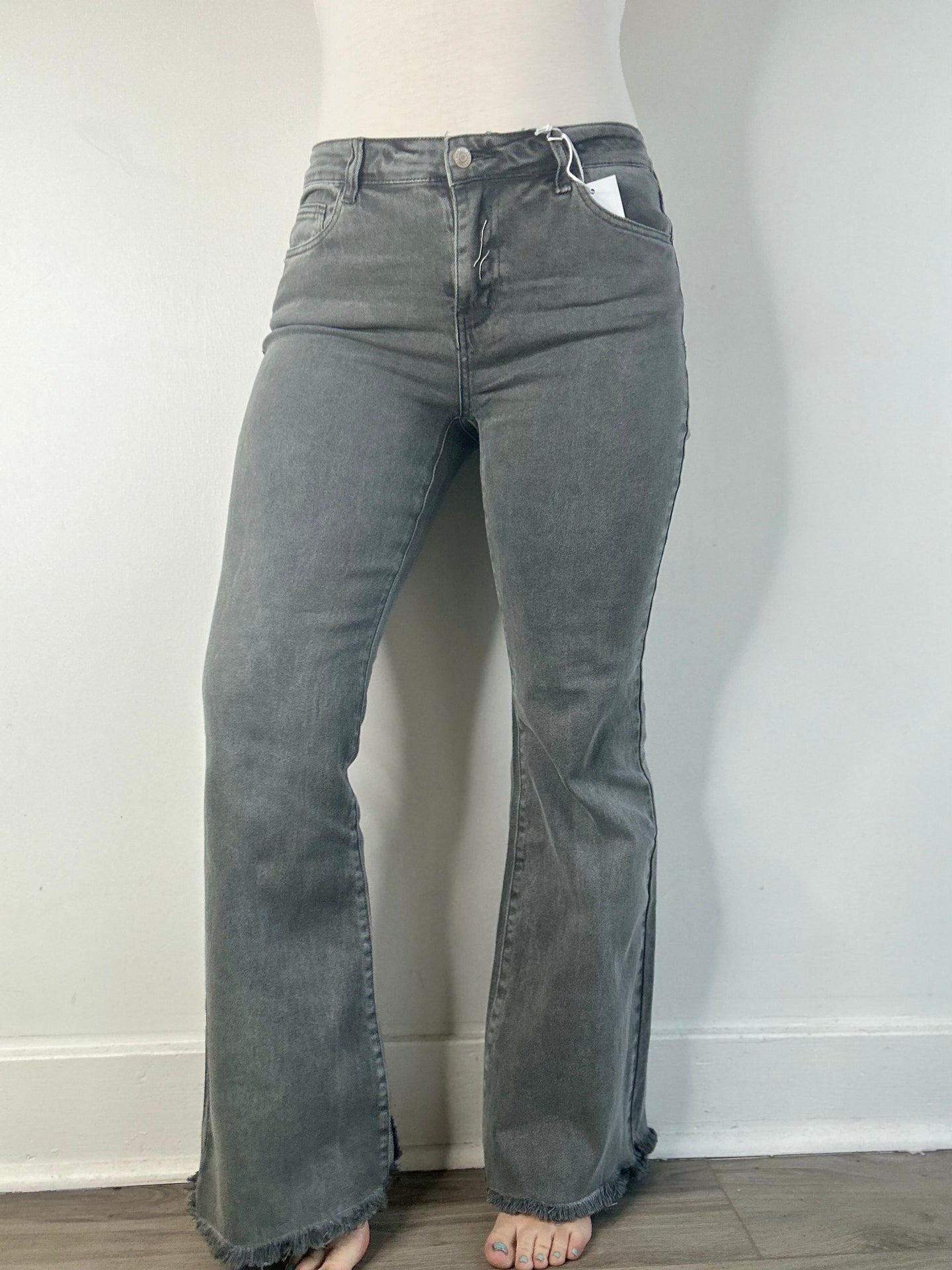 Black Acid Wash Frayed Bootcut Jeans