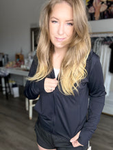 Load image into Gallery viewer, Black Hooded Athletic Jacket