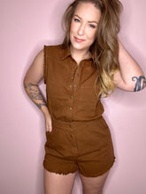 Load image into Gallery viewer, Toffee Button Up Washed Romper