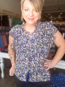 Navy Floral Chiffon Blouse