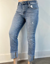 Load image into Gallery viewer, Risen Mid Rise Raw Hem Slim Jeans
