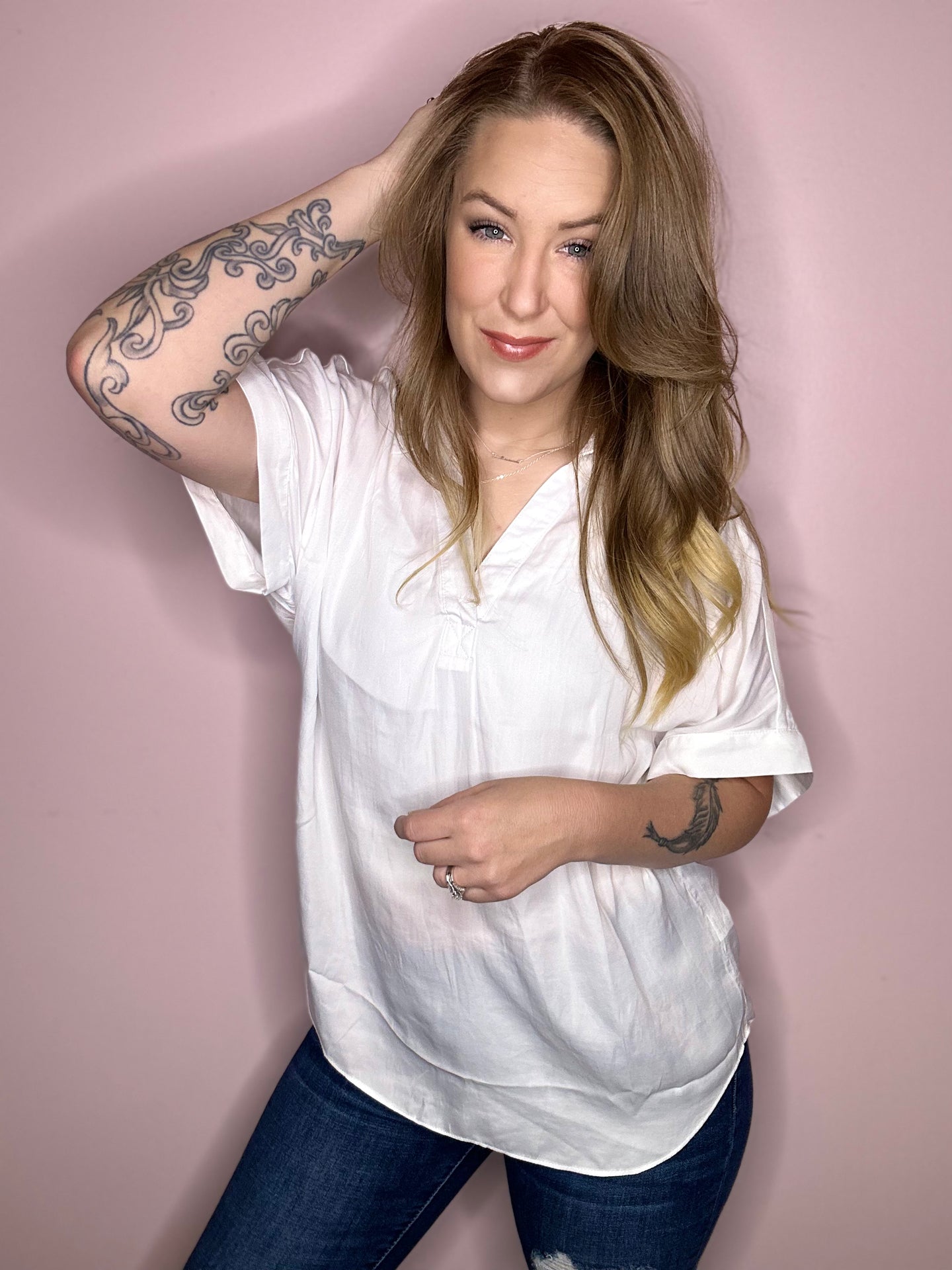 White Collared Short Sleeve Blouse