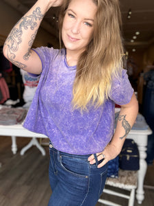 Purple Mineral Wash Crop Tee