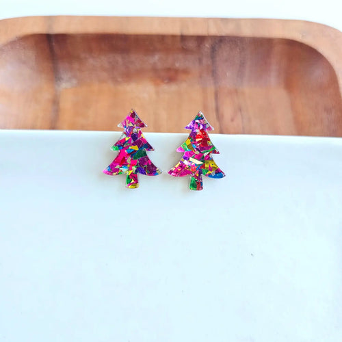 Pink Sparkle Tree Studs