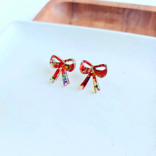 Red Sparkle Bow Earrings