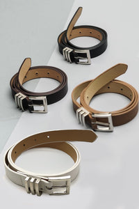 White Square Buckle Leather Belt