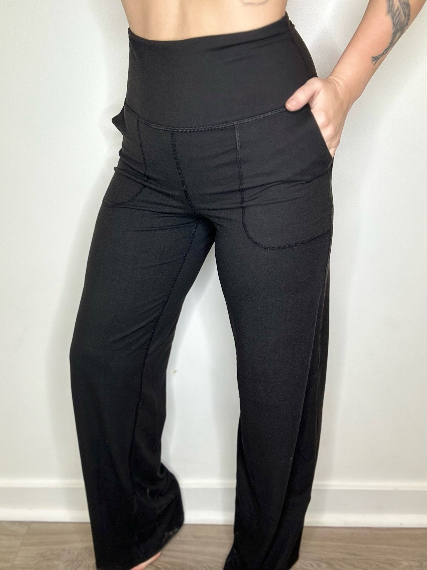 Black High Waist Straight Leg Pants