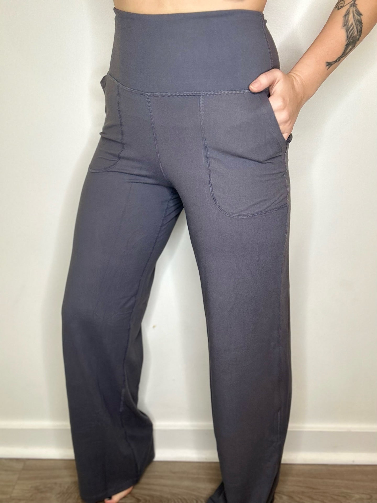 Gray High Waist Straight Leg Pants