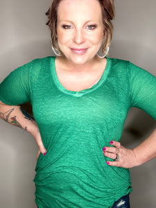 Green Short Sleeve V Neck