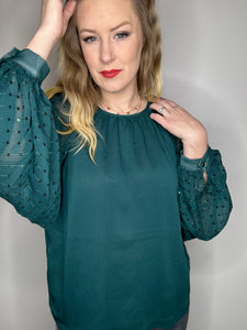 Hunter Green Bubble Sleeve Sequin Top