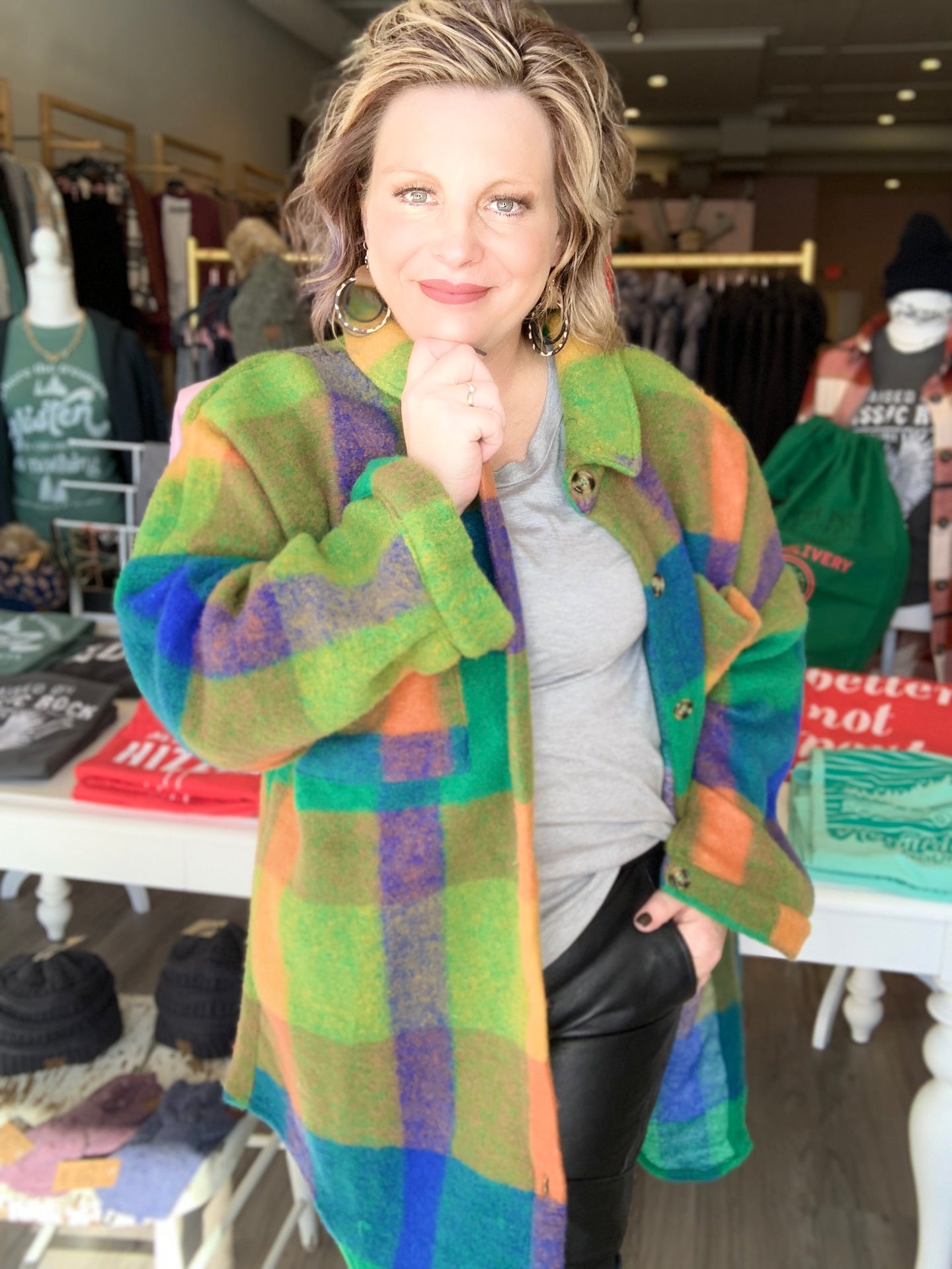 Curvy Green Multi Plaid Shacket