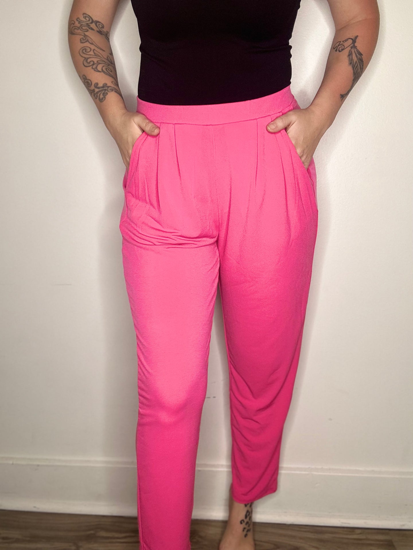 Fuchsia Pleated Waist Pants