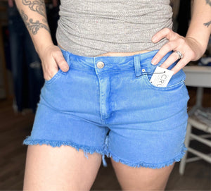 Ocean Blue Frayed Hem Denim Shorts