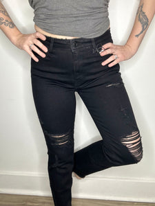 Black Distressed Cropped Jeans
