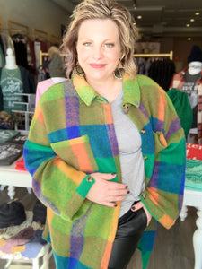 Curvy Green Multi Plaid Shacket