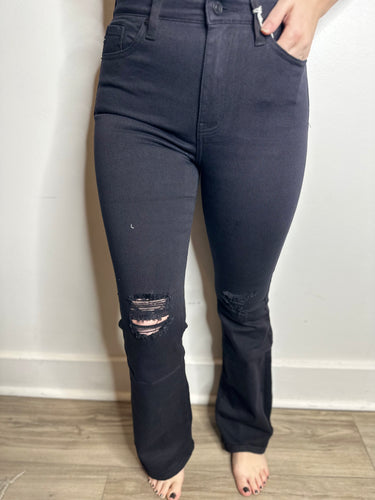 KanCan Black High Rise Distressed Flare