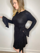 Load image into Gallery viewer, Black Ruffle Sleeve Wrap Dress