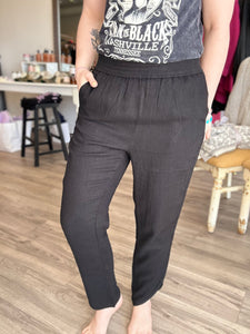 Black Linen Smocked Pant