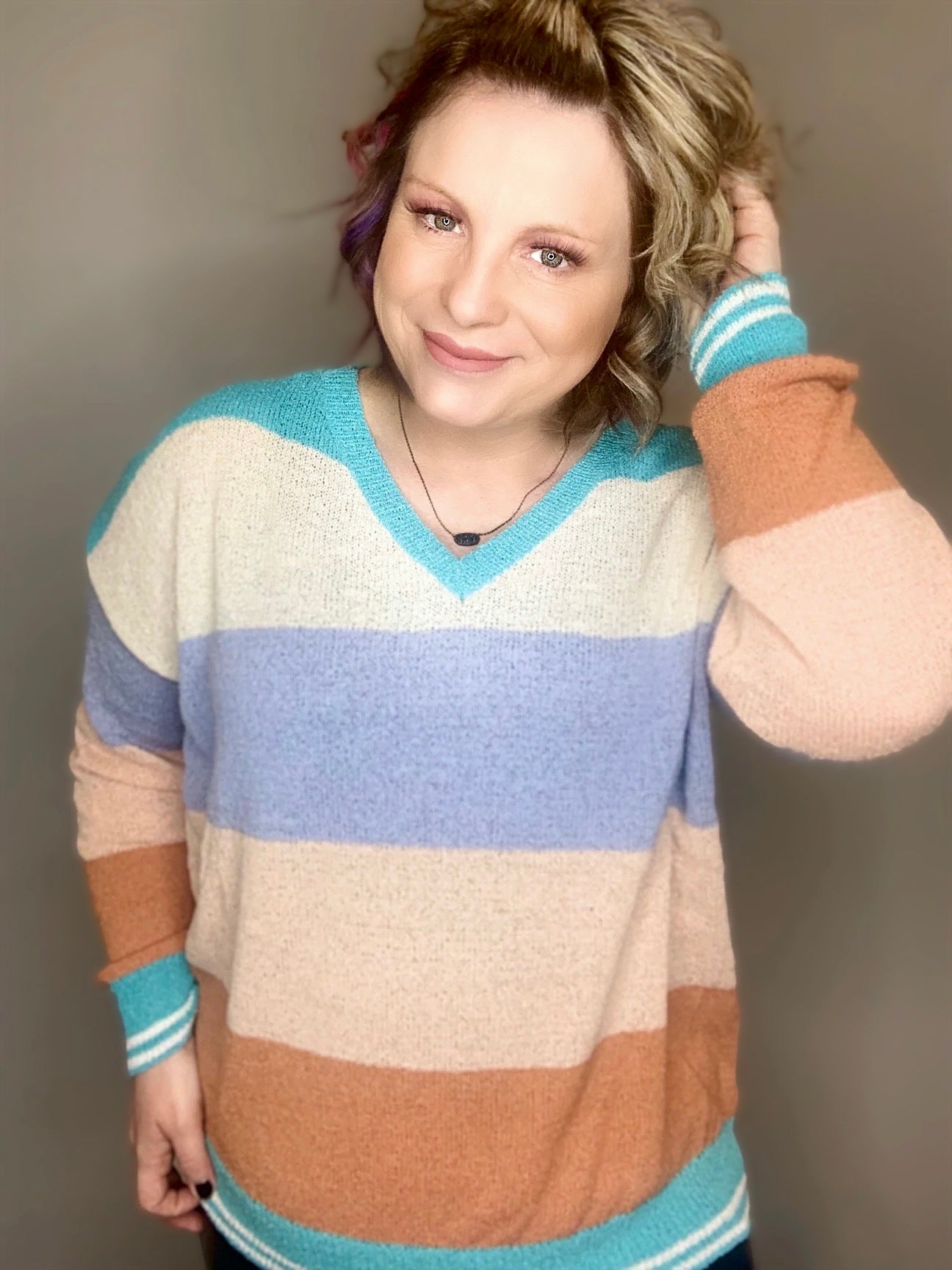 Multi Stripe V Neck Sweater