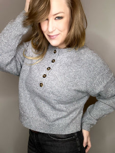 Grey Button Front Sweater