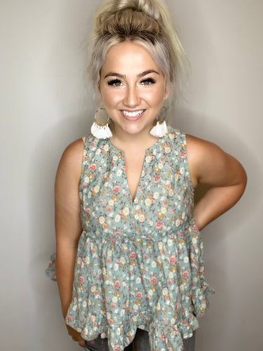 Sage Floral Sleeveless Top