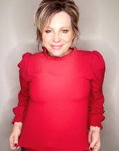 Load image into Gallery viewer, Red Smocked Sleeve Blouse