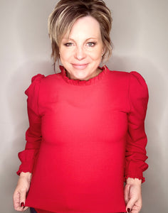 Red Smocked Sleeve Blouse