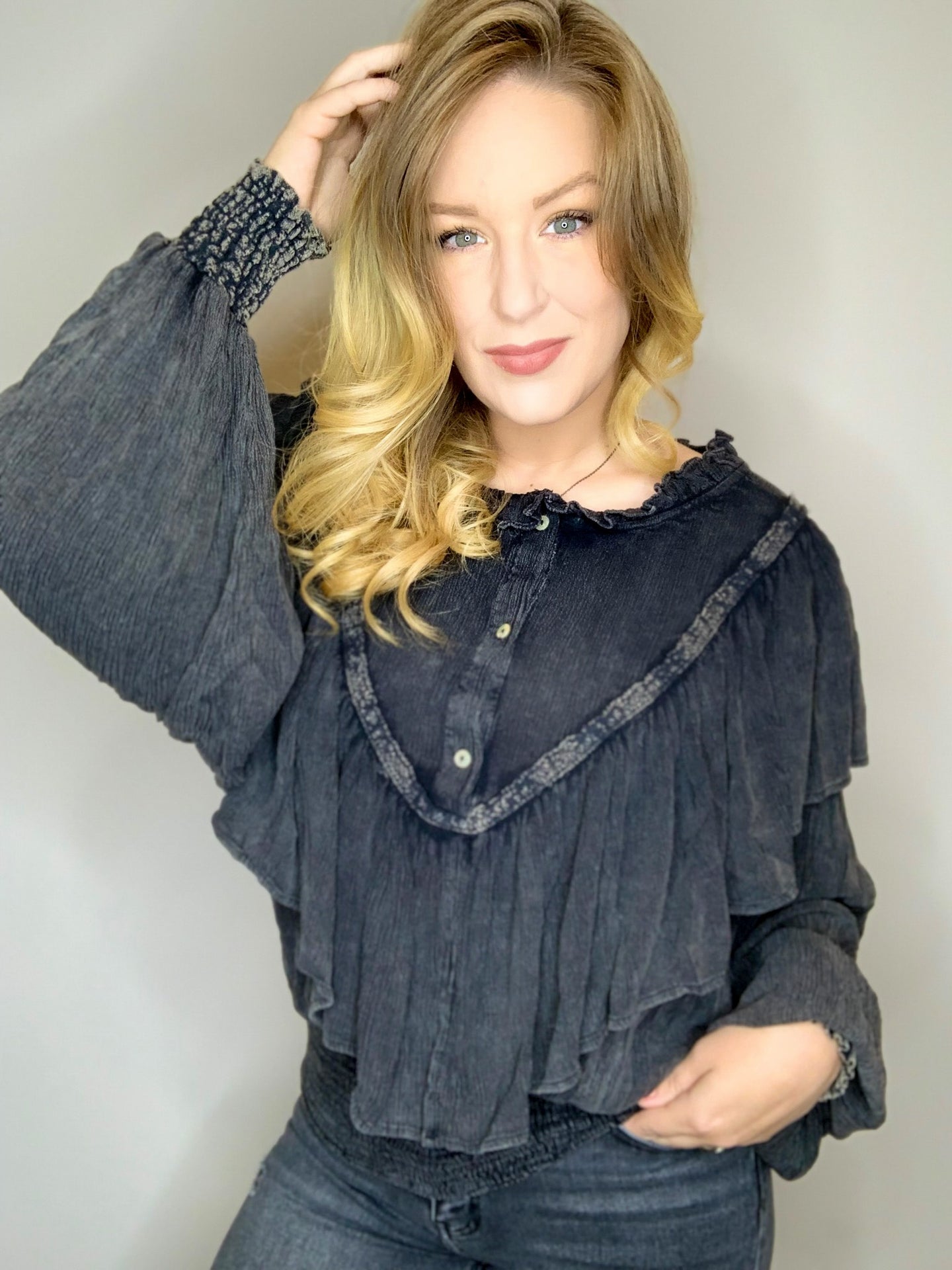 Vintage Black Ruffle Top