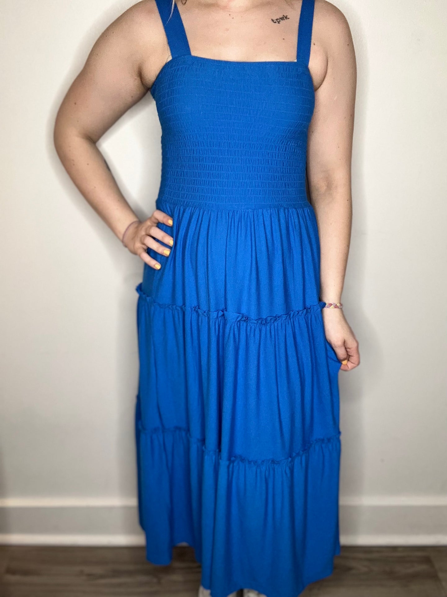 Ocean Blue Tiered Midi Dress