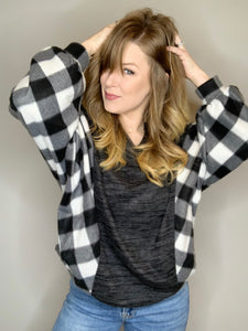 Black Plaid Puff Sleeve Sweater