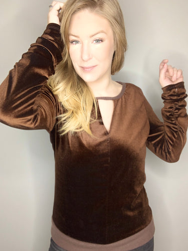 Brown Velvet Stretch Thumb Sleeved Sweatshirt