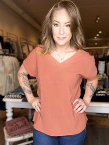 Terracotta Cuffed Short Sleeve Top