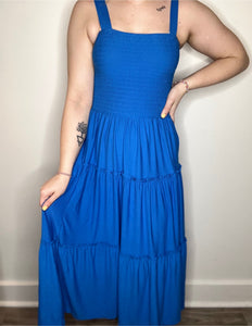 Ocean Blue Tiered Midi Dress