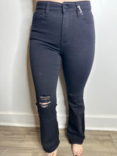 Load image into Gallery viewer, KanCan Black High Rise Distressed Flare