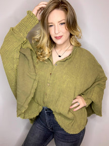 Olive Oversized Button Top