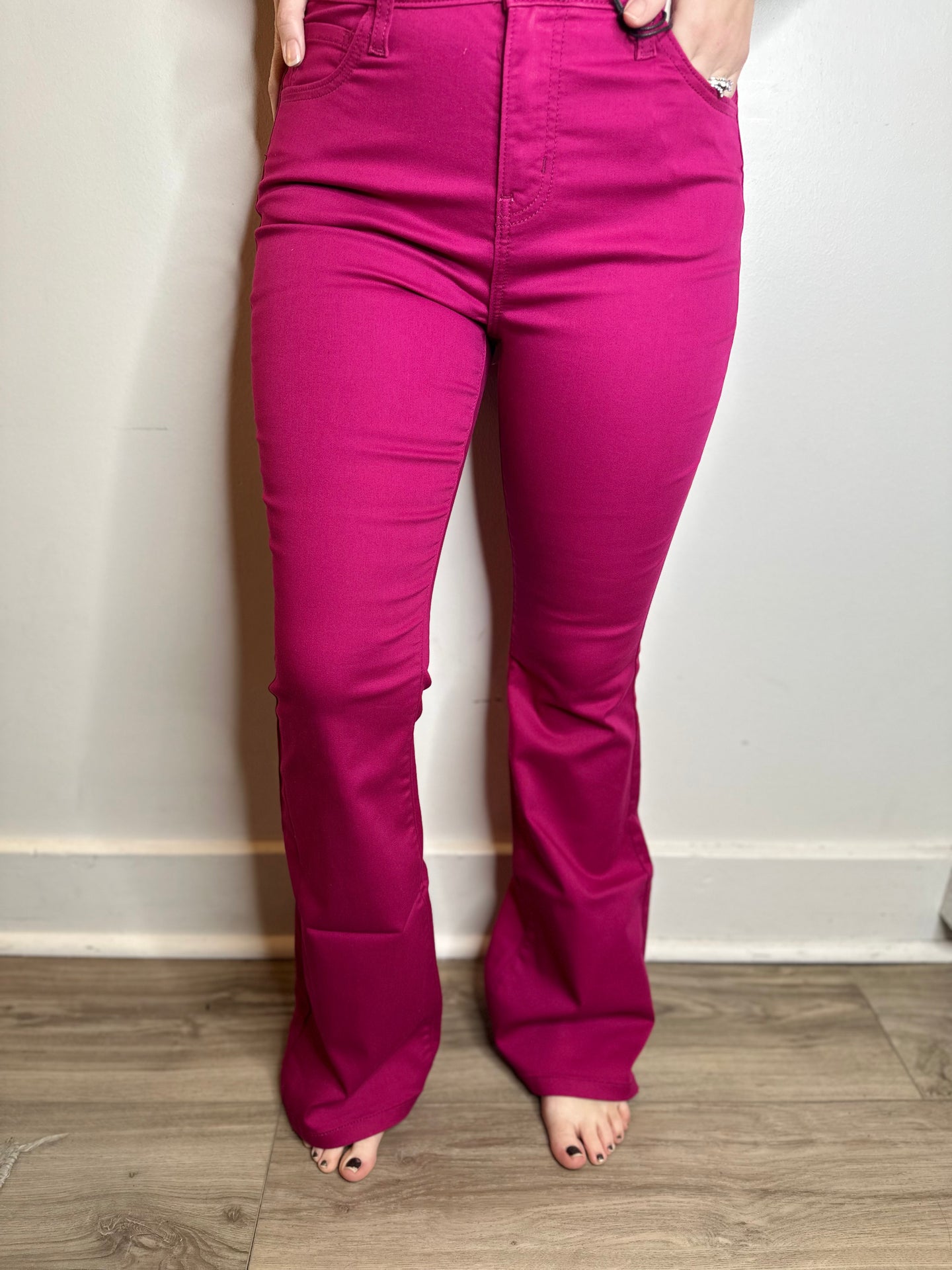 Magenta High Rise Boot Cut Jean