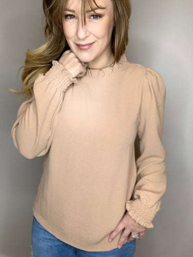 Mocha Smocked Sleeve Blouse