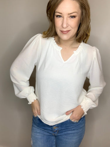 Ivory Ruffled V Neck Blouse