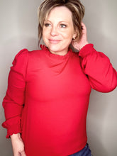 Load image into Gallery viewer, Red Smocked Sleeve Blouse