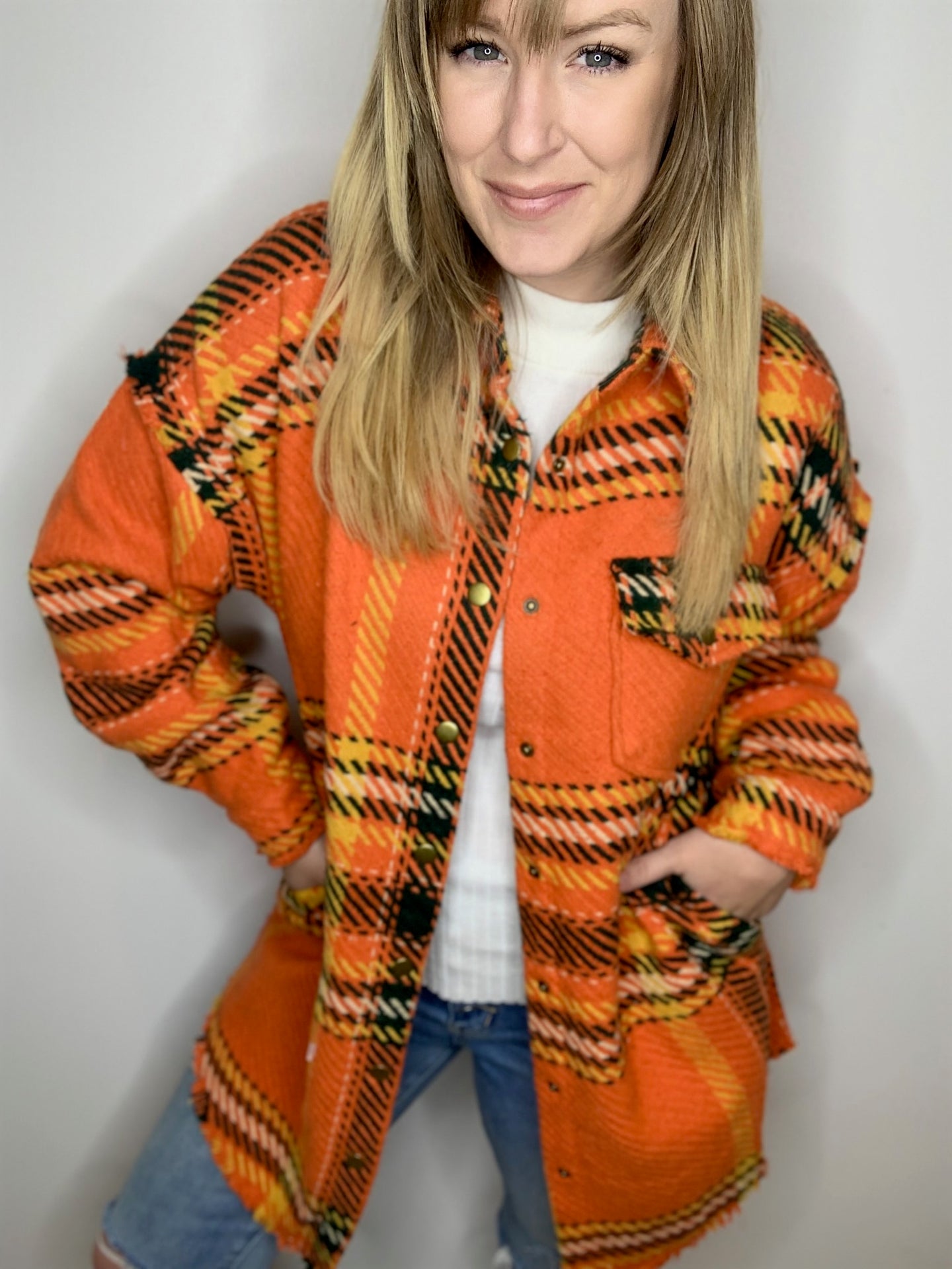 Orange Multi Plaid Shacket